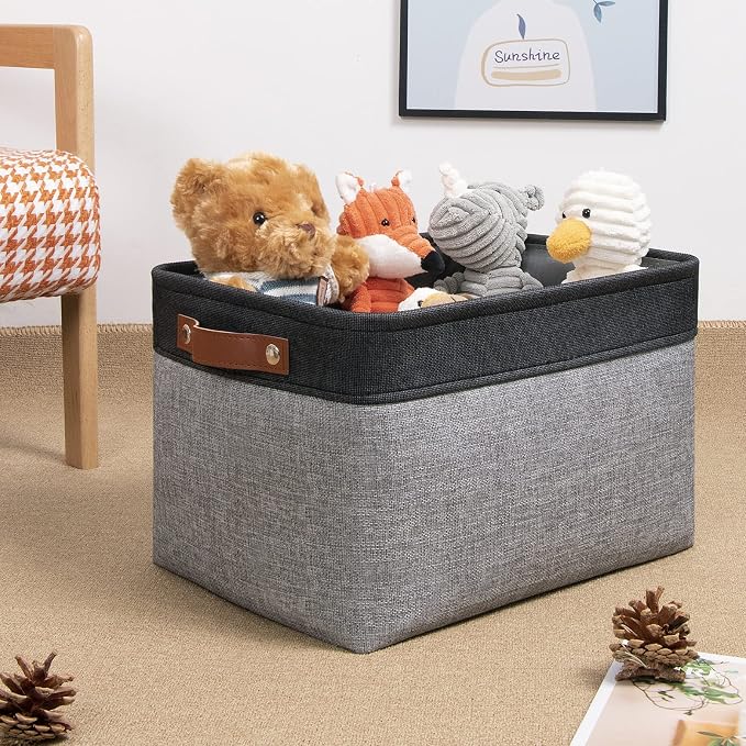 DULLEMELO Canvas Storage Bin with Handles, Fabric Bins for Shelves, Bedroom, Office,Nursery,Fabric Storage Baskets for Toys, Clothes,Gift(Black&Grey,L-15"x11"x9.5",4-Pack) - Image 4