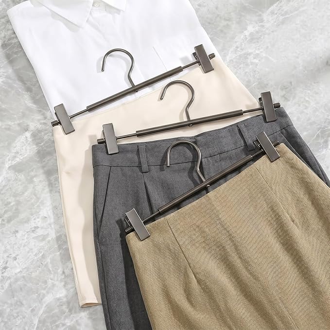 VWV 20 Pack Pants Hangers with Clips, 12.4 Inch Aluminum Skirt Hangers with 360° Swivel Hooks, Heavy Duty Space Saving Closet Hangers for Jeans, Slacks, Shorts (Matte Gunmetal) - Image 2