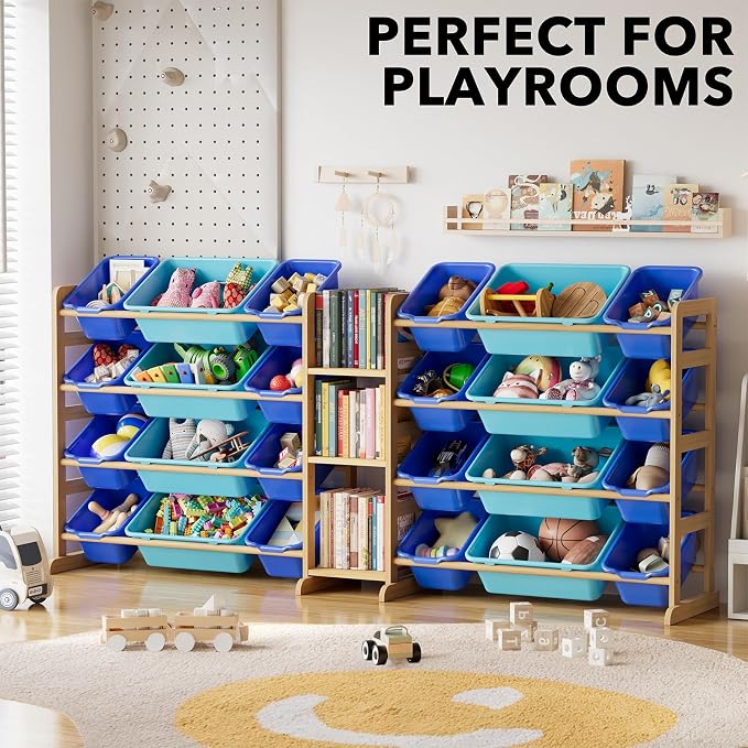 SpaceAid Large Toy Storage Organizer with 24 Bins and 3 Shelves, Toy Organizers Storage Bookshelf, Kids Bin Shelf Box Bookcase for Bedroom Playroom Organization Room Decor, Blue and Navy Blue - Image 5