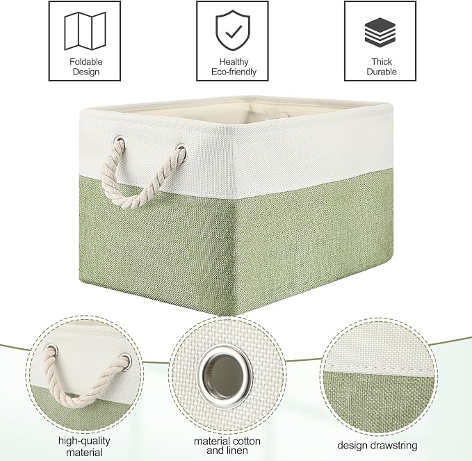 meekoo 8 Pack Collapsible Storage Bins Fabric Storage Bins Polyester Fabric Baskets with Handles Linen Closet Organizer for Shelf Home Closet Towels Toys(15 x 11 x 9.5 in,Green White) - Image 5