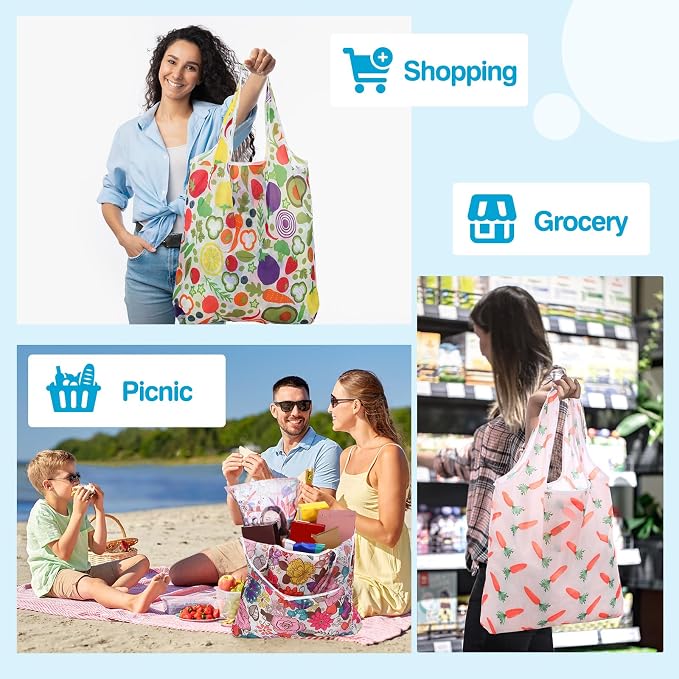 Paterr 50 Pack Reusable Grocery Bags Foldable Shopping Tote | Washable Lightweight Bags Bulk with Handles for Women Summer Beach Travel Market Gift - Image 7