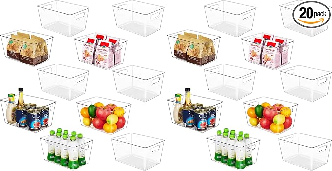 YIHONG Clear Pantry Storage Organizer Bins, 20 Pack Plastic Food Storage Bins with Handle for Kitchen,Refrigerator, Freezer,Cabinet Organization and Storage by YIHONG