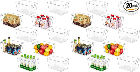 YIHONG Clear Pantry Storage Organizer Bins, 20 Pack Plastic Food Storage Bins with Handle for Kitchen,Refrigerator, Freezer,Cabinet Organization and Storage by YIHONG