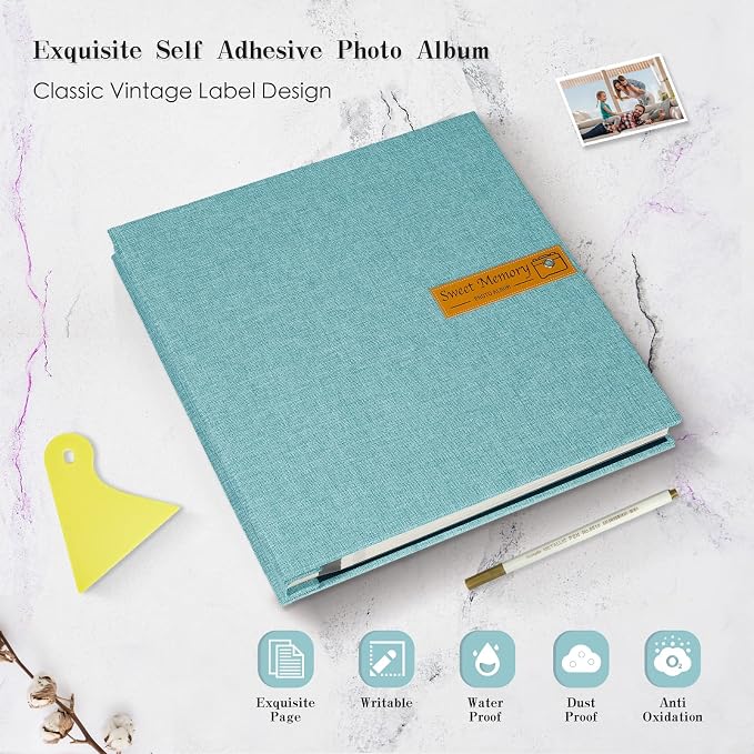 Spbapr Large Photo Album Self Adhesive Magnetic Scrapbook,DIY Scrapbook Album for 4x6 5x7 8x10 Picture,40 Pages Linen Cover Memory Book for Wedding Family Baby Pets, with Metallic Pen and Scraping - Image 4