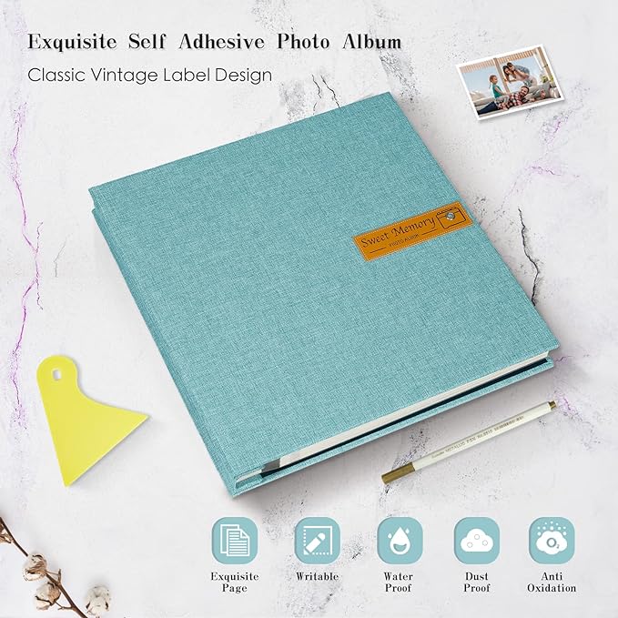 Spbapr Large Photo Album Self Adhesive Magnetic Scrapbook,DIY Scrapbook Album for 4x6 5x7 8x10 Picture,40 Pages Linen Cover Memory Book for Wedding Family Baby Pets, with Metallic Pen and Scraping - Image 4