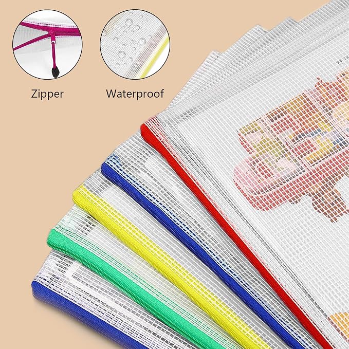 24pcs A4 Mesh Zipper Pouch Bags, Mesh Bags with Zipper Bulk, Pouches for Organization, Clear Storage Bags for Classroom, Travel, Office - Image 3