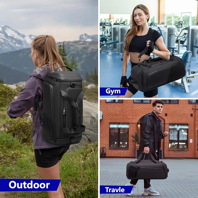 Gym Bag for Men with Shoes Compartment - 40L Duffle Bag for Travel with Wet Pocket & Laptop Compartment,Waterproof Carry On Sports Bags Gym Backpack with Water Bottle Holder - Image 4