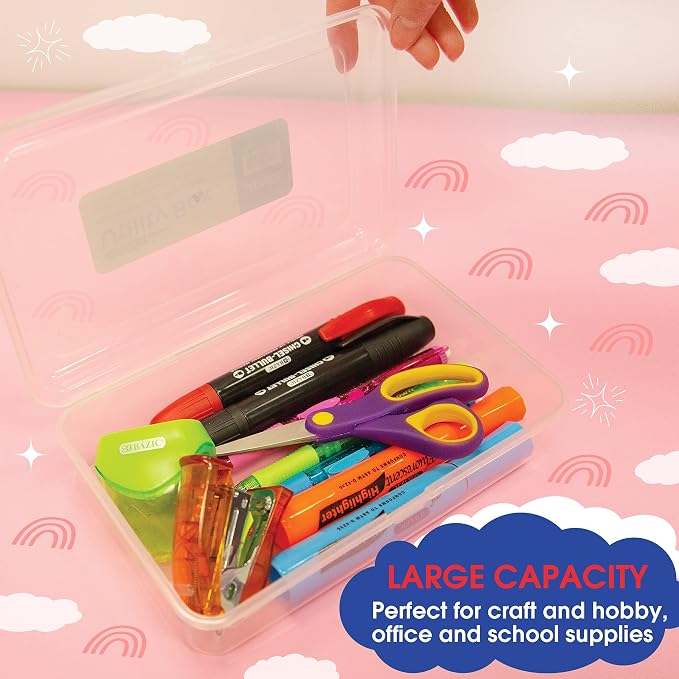 BAZIC Plastic Pencil Case Utility Storage Box, Clear Color, Multi Purpose Organizer for Pens Pencils Student Kids School Supplies, 1-Pack | snap-latch lid for pens; tools; crafts; supplies - Image 4