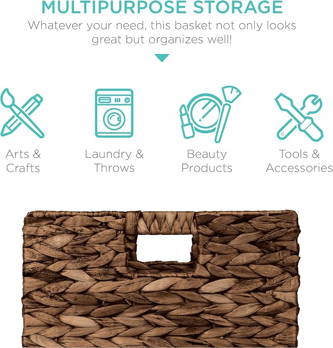 Best Choice Products 10.5x10.5in Pack of 5 Cube Storage Baskets, Water Hyacinth Multipurpose Collapsible Organizers, Handwoven Laundry Totes for Laundry, Living Room, Kids Room & Nursery - Brown - Image 5