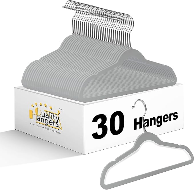 Quality Kids Plastic 30 Pack Non Velvet Non-Flocked Thin Compact Children's Hangers Swivel Hook for Shirts Blouse Coats (Gray, 30) by QualityHangers