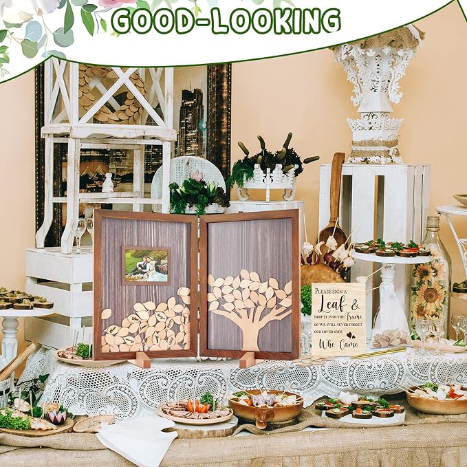 Gueevin 164 Pcs Wedding Decorations Favors Wedding Guest Book Alternatives | Alternative Sign in with 160 Wooden Leaves, Baby Shower Bridal Reception, Photo Display, Rustic Keepsake - Image 7