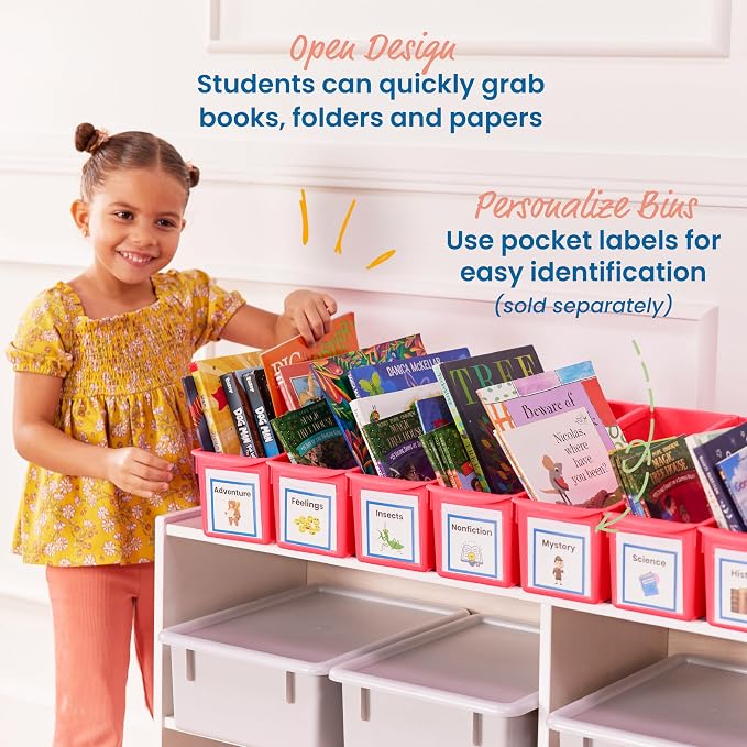 ECR4Kids Linking Plastic Storage Book Bin, Multipurpose Organization, Neon Orange, 10-Piece | Durable plastic with built-in handles, interlocking, nestable, ideal for books, magazines, and files in a classroom or office - Image 5