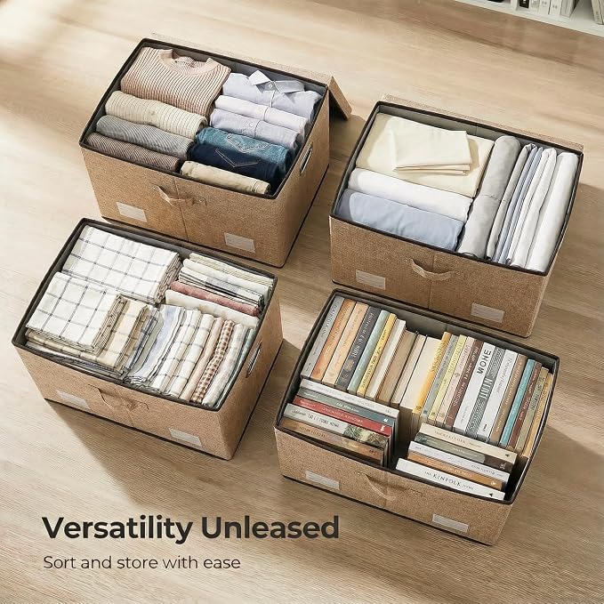 Storage Bins with Lids [3-Pack] Jute Fabric Foldable Storage Boxes Organizer Containers Baskets Cube with Cover for Home Bedroom Closet Office Nursery khaki（23.4X15.9X11.5 - Image 4