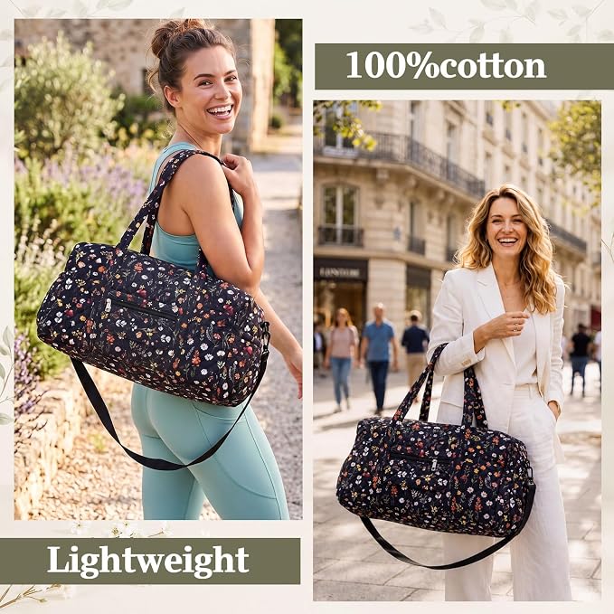 Dansydaisy Quilted Weekender Bag for Women with Makeup Pouch, Black Floral | Large Duffle Bag, Trolley Compartment & Zipper Pocket, Adjustable Carry Strap, for Mommy Dancers Travel Gym Hospital - Image 6