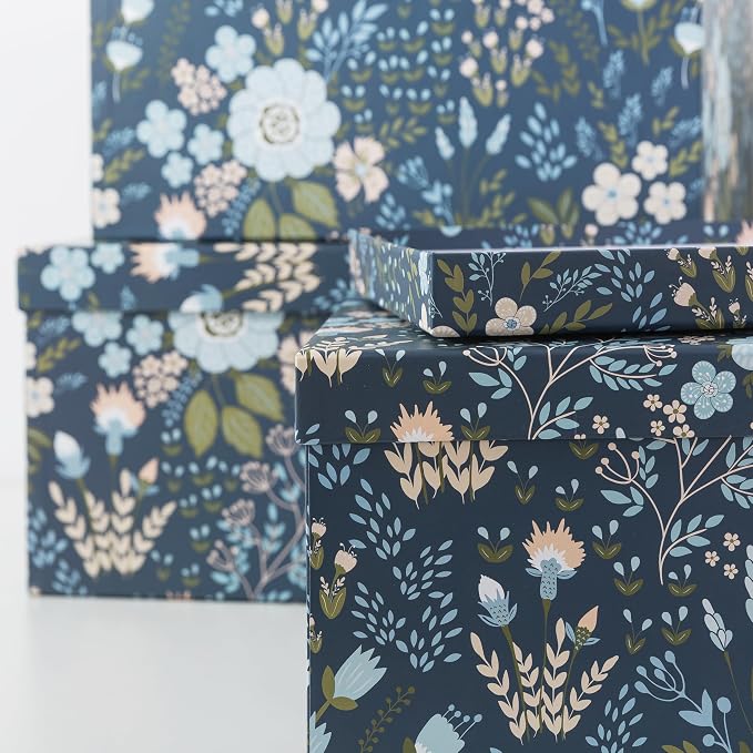 Soul & Lane - Nightfall Bloom Decorative Storage Boxes with Lids, Set of 3 | Large Nesting Cardboard Keepsake Boxes for Photos and Memories, Floral Photo Storage Containers for Home Decor - Image 3