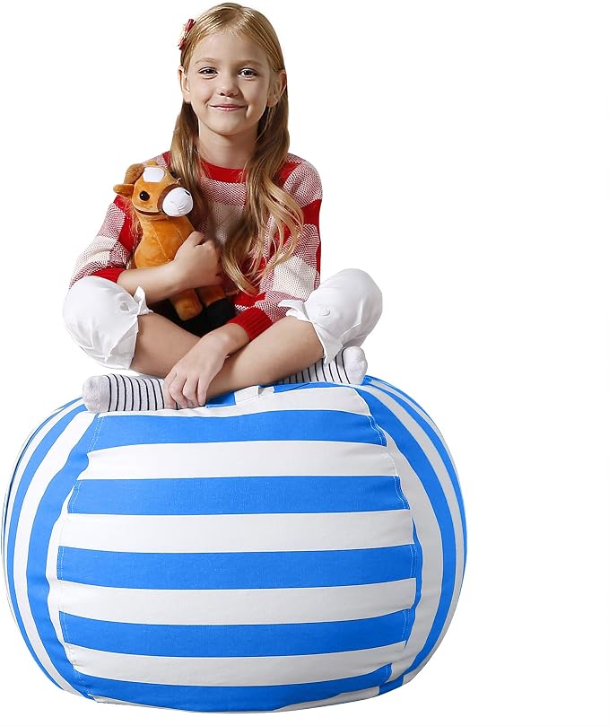 Aubliss Stuffed Animal Bean Bag Storage Chair | (Blue/White Striped, Medium (32'')) by Aubliss
