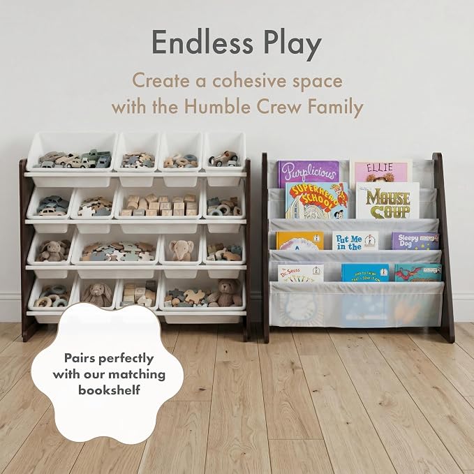 Humble Crew Kids Toy Organizer with 16 Bins, 4 Tier Storage for Playroom | Sturdy wood and steel toddler shelf, removable BPA-free containers, wall anchor anti-tip safety kit for bedroom or classroom - Image 8