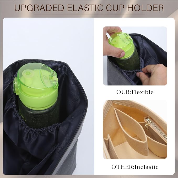 Purse Organizer Insert for Longchamp Le Pliage Medium, Black Blue | 6-Compartment Bag Organizer with YKK Zipper Pocket, Cup Holder, Key Chain, Waterproof DupontPaper Lightweight Handbag Shaper - Image 7