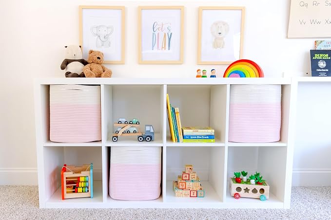 NaturalCozy 13x15x13 Kallax Storage Cubes, 3 Pack | Cotton Rope Cube Storage Bins Woven Baskets for Organizing | Kallax Insert Baskets for Shelves Organizer, Kids Toy, Pantry, Closet, Baby Nursery - Image 3