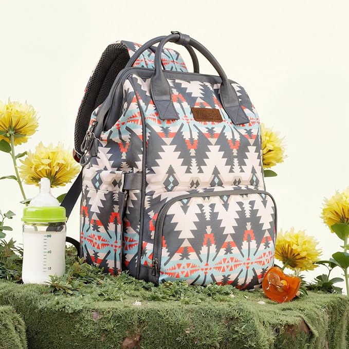 Montana West Wrangler Aztec Callie Diaper Bag Backpack with Stroller Straps Western Organized Multifunction Baby Travel Bag WG2210-9110GY - Image 5