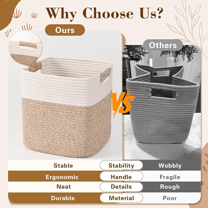 11 Inch Storage Cubes, 3 Pack Cube Storage Bins for Organizing, Cotton Rope Woven Baskets for Shelves, Bathroom, Kids Room, Closets, Baby Nursery - Image 5