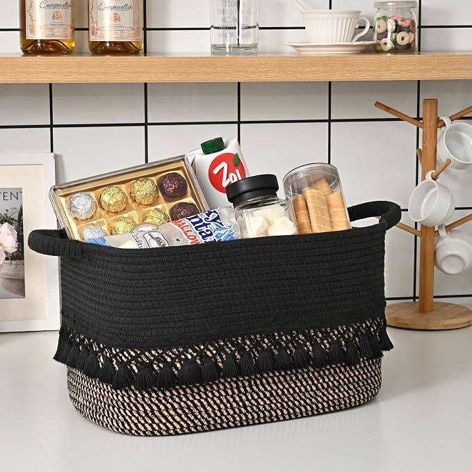 3 Pack Storage Basket for Shelves, Boho Cotton Rope Storage Bins with Heavy Tassel, Shelf Baskets Large Woven Baskets for Organizing, Cube Organizer Bins, Baby Laundry Basket for Clothes, Toys, Pets - Image 6