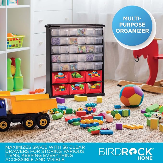 BIRDROCK HOME Craft Organizer Bin with 36 Drawers | Heavy-Duty Metal Hardware Storage Organization | Great for Nails, Nuts, Bolts, Legos | Mini & Large Drawer - Image 2