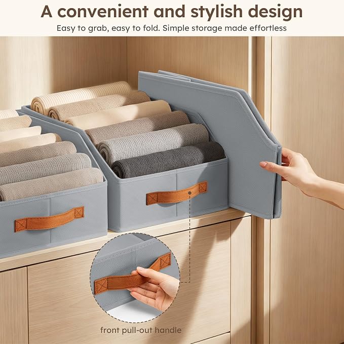 Fabric Storage Bins for Organizing - 10 Pack Large Trapezoid Collapsible Storage Bins with Front Handle, Closet Organizers and Storage for Bedroom, Home Shelves, Small Spaces, Grey - Image 7