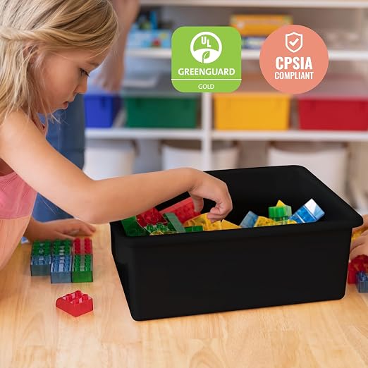 ECR4Kids Letter Size Tray Organizer with Lid, Large, 10-Piece, Black | Durable plastic, GREENGUARD Gold Certified, 1 gallon capacity, stackable/nestable, easy-lift lids, classroom & home use - Image 6