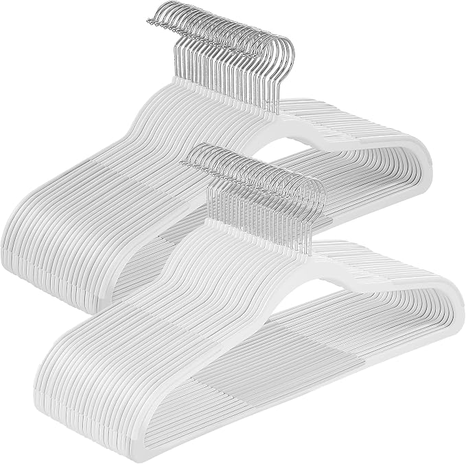 SONGMICS Plastic Clothes Hangers, Pack of 50, Non-Slip, Space-Saving | 0.2 Inches Thick, 17.7 Inches Wide, 360° Swivel Hook, Cloud White, BREANNA Collection UCRP050W05 by Unknown