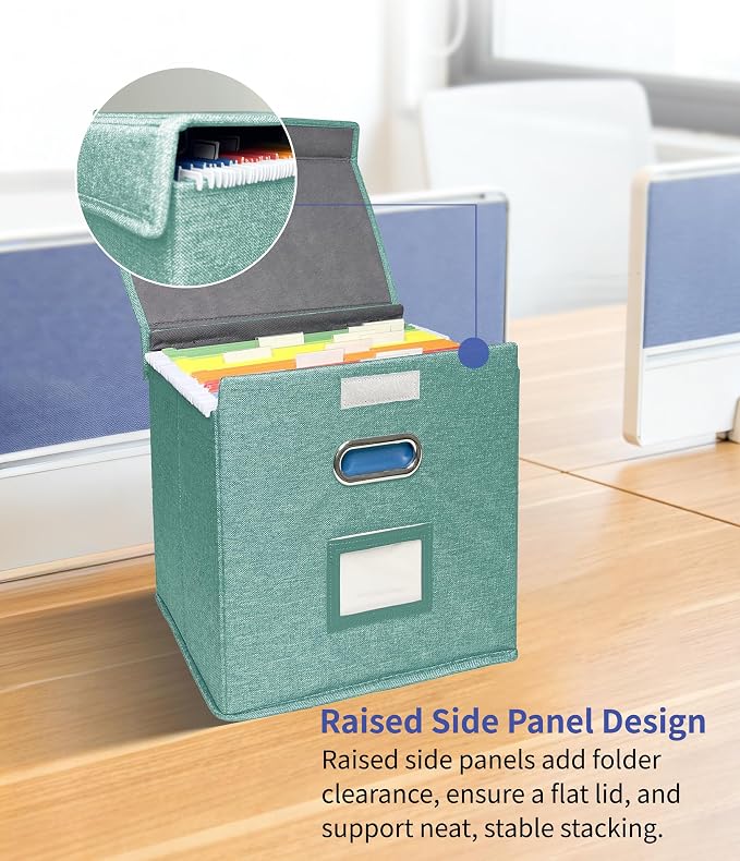 2 Pack Hanging File Folder Box with Lid, Durable Letter Size Filing Storage Box, Sturdy File Holder with Cardboard Support PVC Rails for Office Home Organizer, Green - Image 2