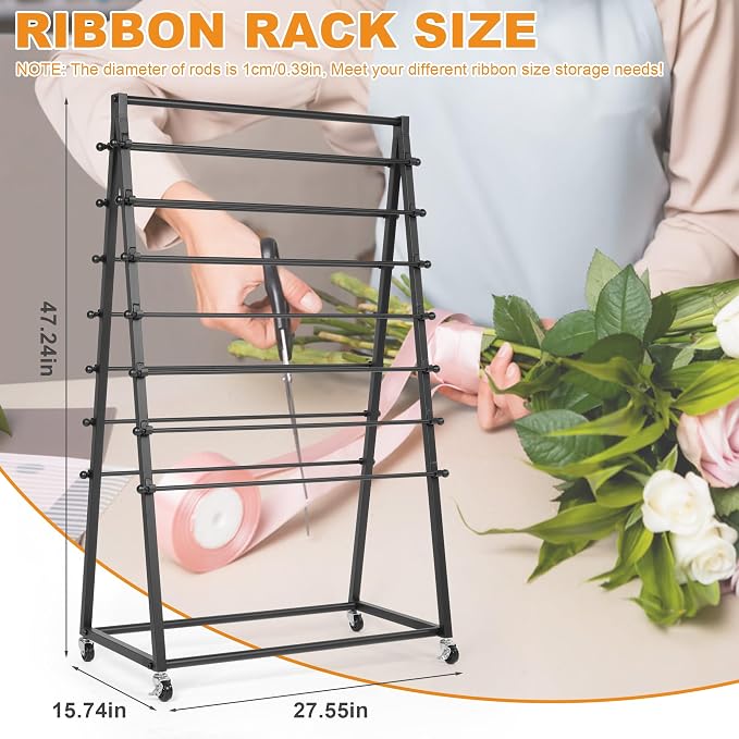 ikare Ribbon Organizer,Double-Sided Ribbon Holder for Craft Room | Ribbon Holder,15 Tier Ribbon Holder Organizer Rack, Gift Wrapping Craft Ribbon Storage Shelf Cake Shop Flower Store - Image 4