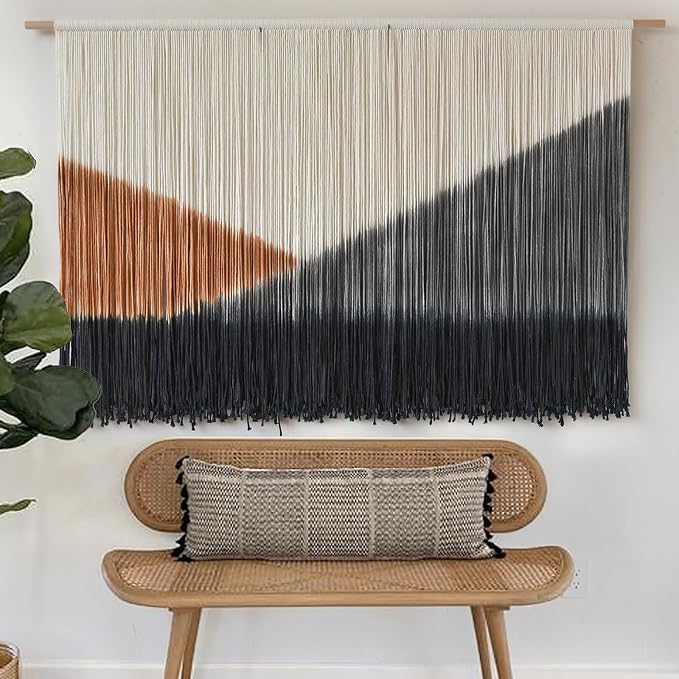 Macrame Wall Hanging Black Dip Dye Boho Wall Art for Living Room 57"W*35"L | Dip Dyed Wall Hanging, Large Wall Art, Handmade Cotton Craft, for Living Room Bedroom Accent, Unique Home Decor - Image 3