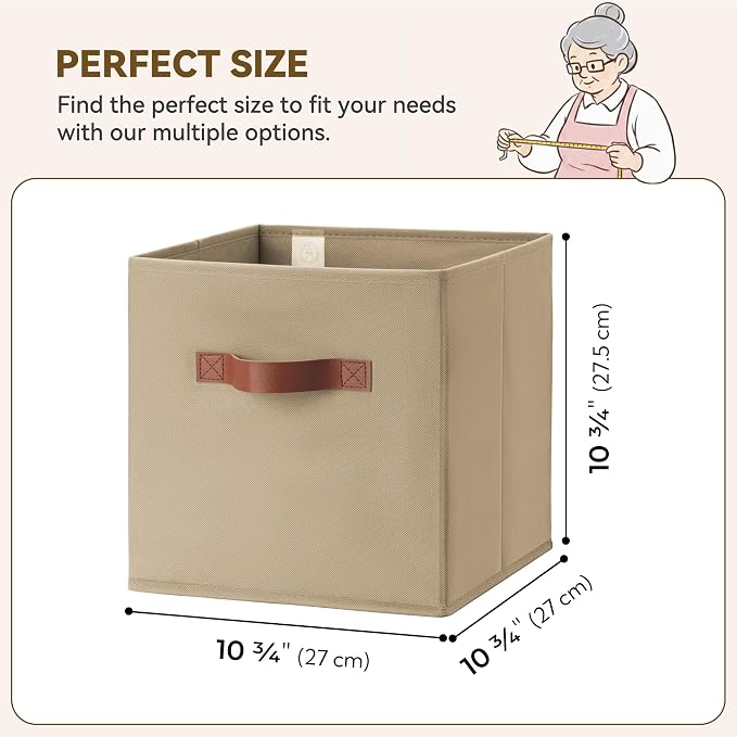 GRANNY SAYS Cube Storage Bins, 11 Inch Cube Organizers, Khaki, 6-Pack | Collapsible Storage Boxes with Thickened Base Plate, Sturdy Handles, Decorative Baskets for Shelves, Closet - Image 3
