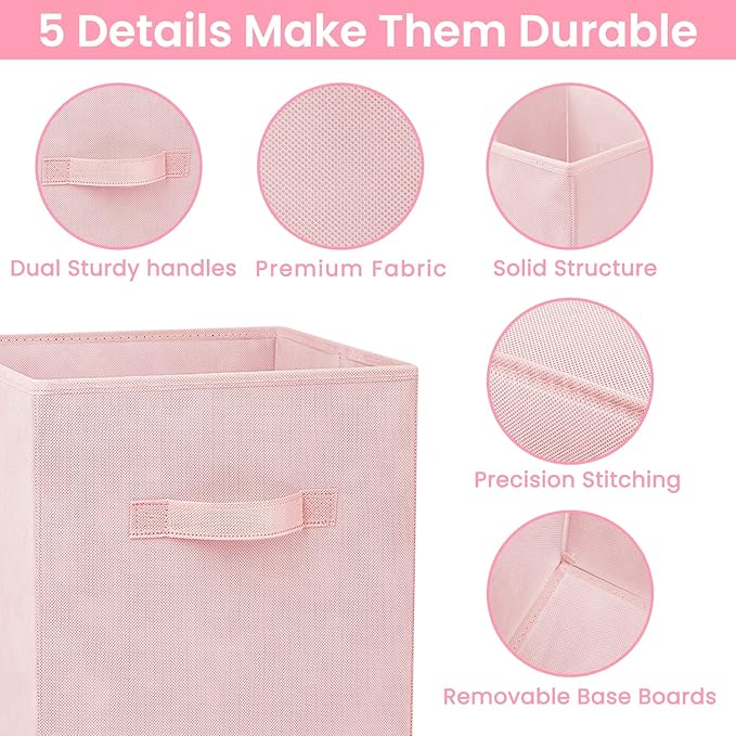 Storage Cubes - 11 Inch Heavy Duty Fabric Storage Bins for Shelves Closet, Cube Organizer - 8 Pack Collapsible Cube Storage Bins Baskets for Organizing Clothes Blankets Toys (Pink) - Image 4