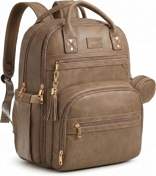 ROSEGIN Premium Vegan Leather Diaper Bag Backpack with Waterproof Changing Pad, Reinforced Zippers & Odor-Free, 20 Pockets Pro Organizer, Fits 15.6" Laptop, Stroller Straps, Baby Bag for Mom, Taupe by ROSEGIN
