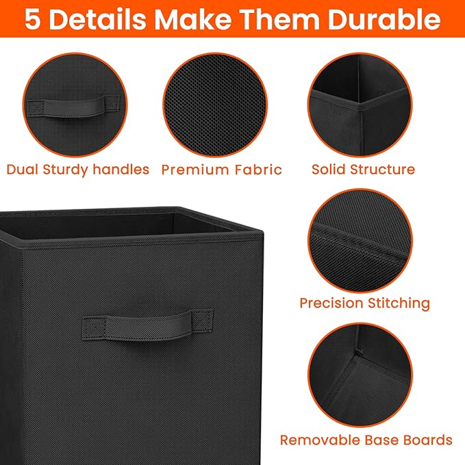 Storage Cubes - 11 Inch Heavy Duty Fabric Storage Bins for Shelves Closet, Cube Organizer - 8 Pack Collapsible Cube Storage Bins Baskets for Organizing Clothes Blankets Toys (Black) - Image 3