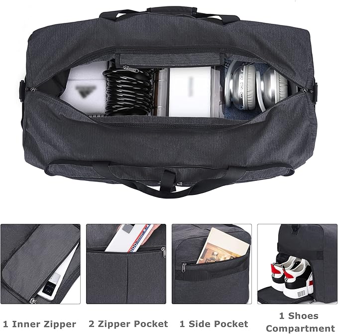 120L Foldable Collapsible Waterproof Travel Duffel Bag for Men and Women | with Shoe Compartment, Black, 34" Duffle for Weekender Gym Sport, Tear Resistant - Image 3
