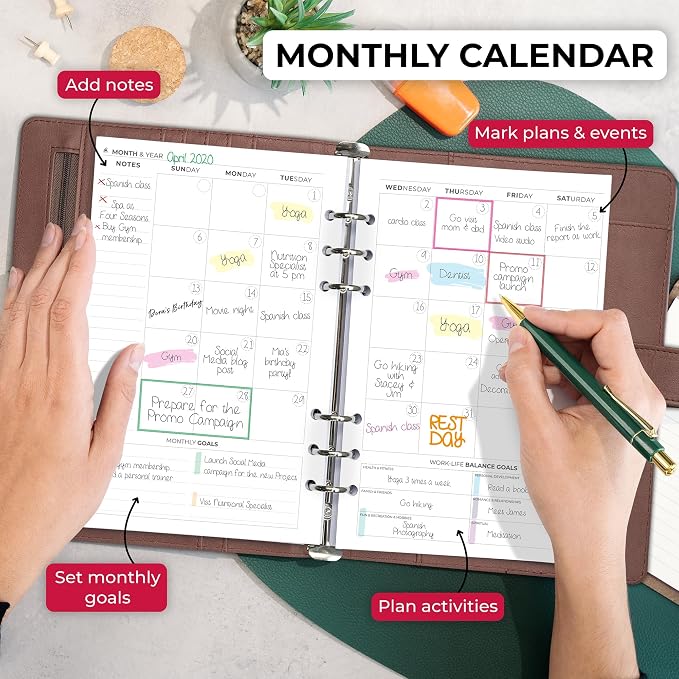 Clever Fox Weekly Planner Binder, Undated Daily A5 Eco Leather Terracotta | 7 x 10 in with A5 pages, mini 3 ring portfolio organizer, work time manager, day runner, agenda book with monthly calendars - Image 4