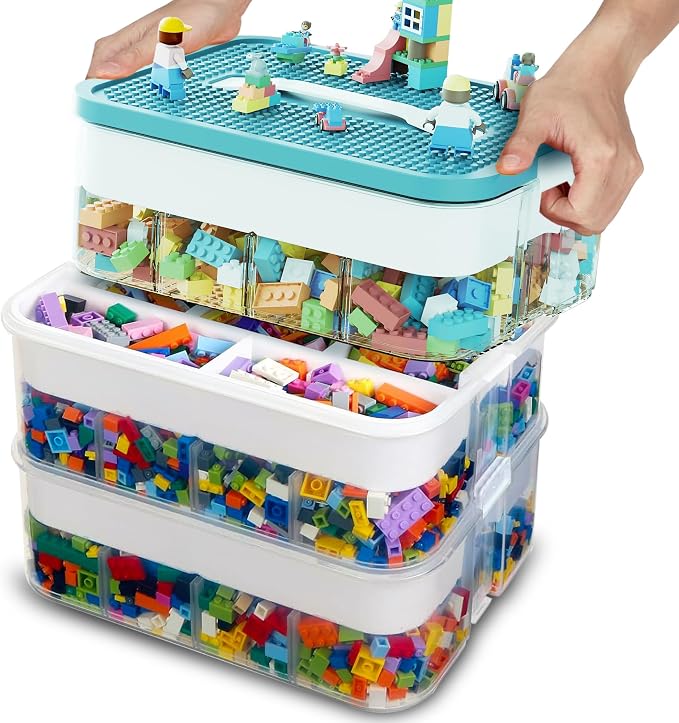 3-Tier Stackable Toy Storage with Building Block Lid & Bricks Organizer | Kids Toy Chest & Block Organizer Bin for Building Bricks, Plastic Storage Box & Toy Organizer for Playroom Organization by Unknown