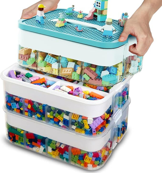 3-Tier Stackable Toy Storage with Building Block Lid & Bricks Organizer | Kids Toy Chest & Block Organizer Bin for Building Bricks, Plastic Storage Box & Toy Organizer for Playroom Organization by Unknown