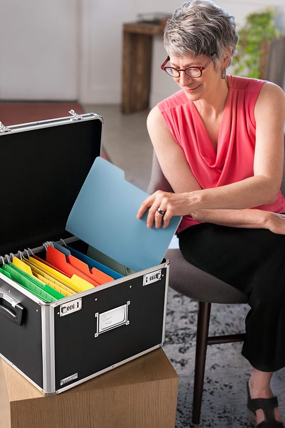 Vaultz Portable File Box, Legal/Letter, Dual-Combination Lock, 17.5x14 In | Sturdy PVC frame with metal rails for hanging files, side handles for carrying, chrome-plated lock accents, black finish - Image 2