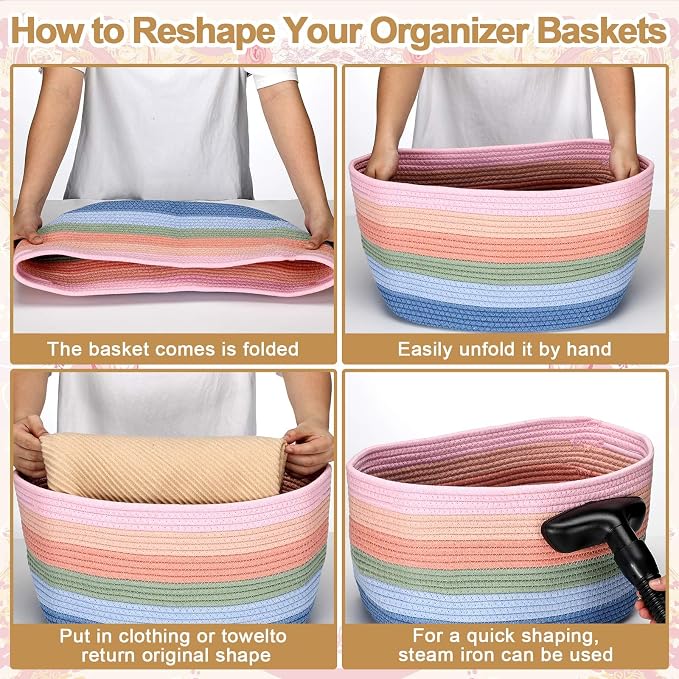 FoldTier 3 Pack Boho Storage Bins Cute Large Teacher Woven Baskets Storage Return to School Treasure Box for Kid Daycare Elementary Preschool Book Closet Shelf Nursery Decor 15 x 9 x 10 Inches - Image 3