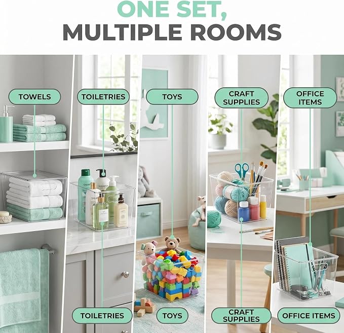 YAN & HIN 4 Pack Clear Storage Bins with Lids, Stackable Plastic Organizer Bins with Handles, Pantry Organizers and Storage for Kitchen Cabinet, Fridge, Bathroom, Closet and Shelf Organization - Image 6