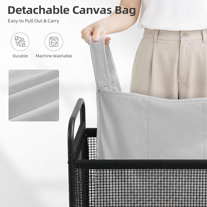STORAGE MANIAC Rolling Laundry Hamper with Wheels 3-Section Laundry Sorter Rolling Laundrys Basket on Wheels with Removable Bag Clothes Hamper Laundrys Organizer Cart Bathroom Bedroom 120L Grey - Image 4