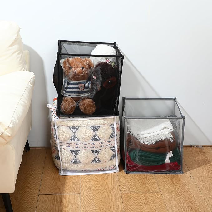 Zopeal 6 Pack Collapsible Mesh Laundry Basket, Multicolor, Single-layer | 13 Inch Square with Handles, Portable Foldable Hamper, Mesh See-through, Space Saving for Dorm Bedroom Laundry Room - Image 6