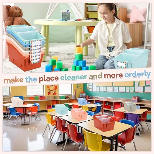 gisgfim 6 Pack Picture Book Bin with Dividers Classroom Library Book Bin Small Plastic Books Holders with Labels for Classroom Library Magazines Storage Organizer 13.5 x 8.75 x 7.75 in(Boho) - Image 7