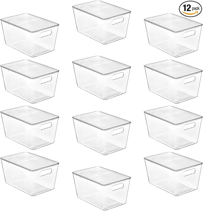 Vtopmart 12 Pack Clear Stackable Storage Bins with Lids and Handles, Large | BPA-free Plastic, Organize Vertically, For Pantry Kitchen Fridge Cabinet Closet Bathroom, Built to Last, Easy to Move by Vtopmart