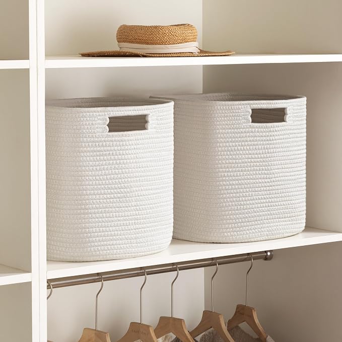 UBBCARE Set of 2 Kallax Storage Cubes-13 ×15 ×13 Inch, Cotton Rope Basket for Shelves, Toys, Book, Cube Storage Bin with Handles, Woven Storage Basket for Organizing, White - Image 6
