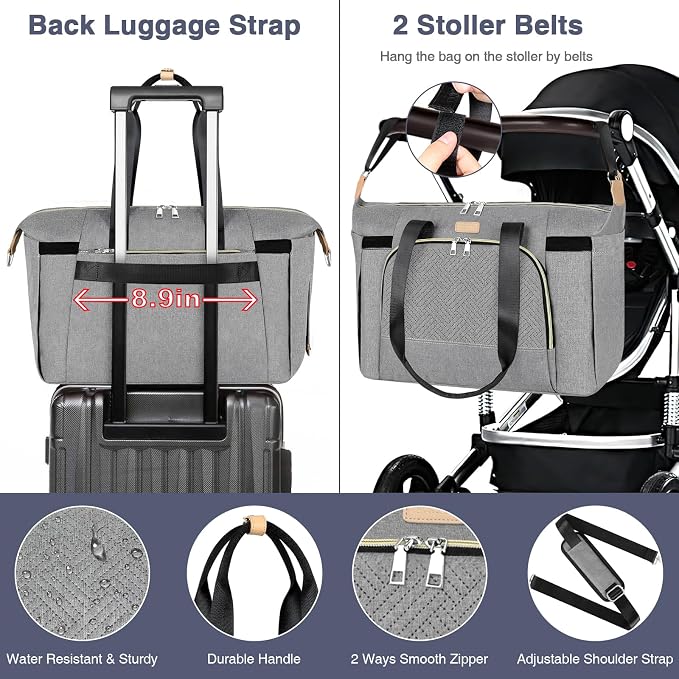 Diaper Bag Tote for Baby 7PCS, Large Mommy Bag with Portable Changing Pad | Multifunctional Hospital Bags for Labor and Delivery with Pacifier Case and Organizer Pouches,Travel Baby Bag for Boy Girl - Image 6